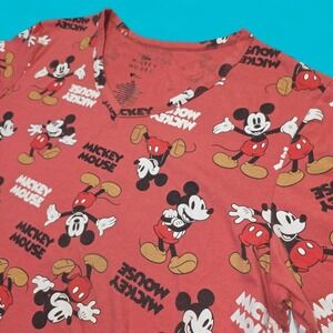 Disneycore Mickey Mouse All Over Print Red V Neck T Shirt Sz 1X Retro Disneyland